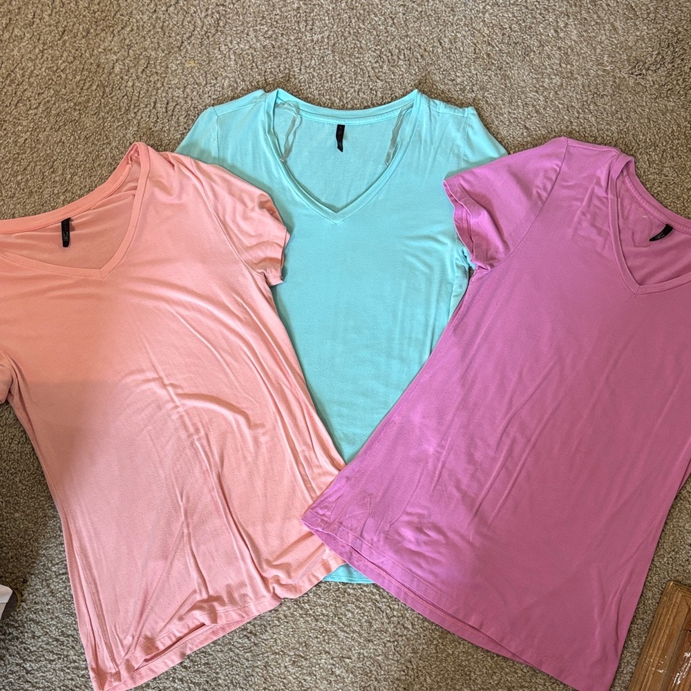 JW Style Short Sleeve V-Neck Tees - Pink, Aqua, Purple